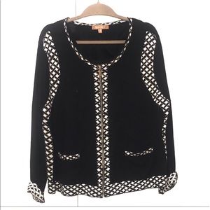 Ellen Tracy Black White Zip up Cardigan XL